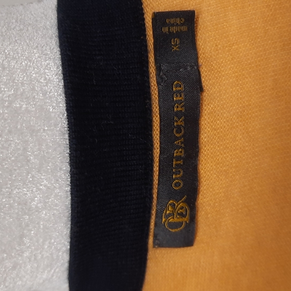 Outback Red Button Front Cardigan in Gold with Navy Trim, Size XS - Picture 5 of 5